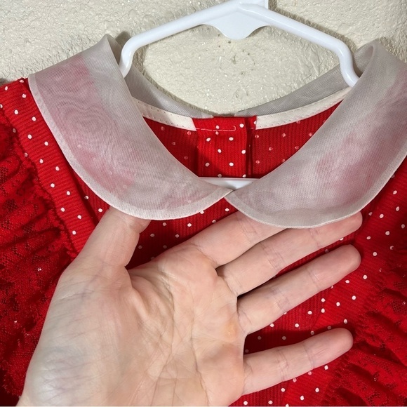 VINTAGE 80s LILO CALIFORNIA USA Ruffle Tiered Polka Dot Lace Trim Dress - Picture 8 of 12